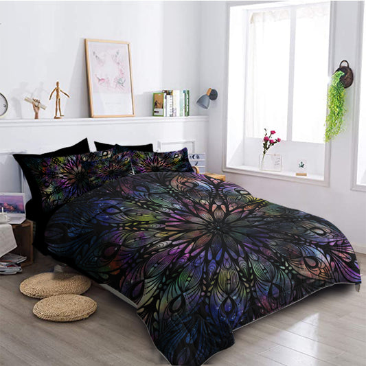 BlessLiving Colored Mandala Flowers Pattern Comforter Set 8PCS King Size Soft Bedding Set 1 Comforter 1 Pilow Cover 1 Flat Sheet 1 Fitted Sheet 4 Cushion Cover