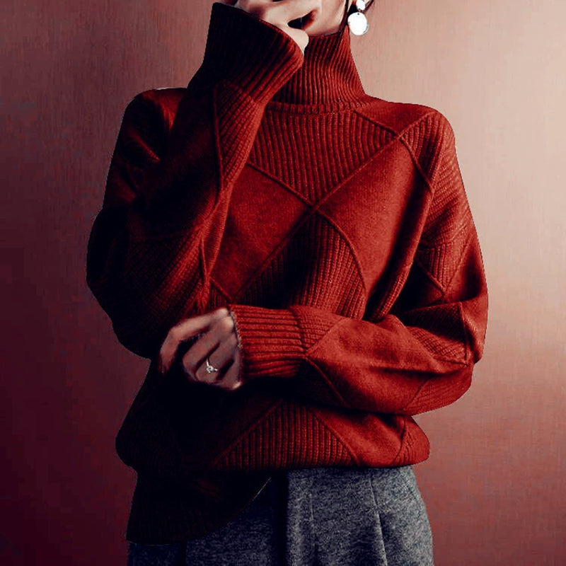 Women's Mock Neck Pullover - 2025 Fall Winter Loose Fit Long Sleeve Sweater, Solid Color Casual Knit Top