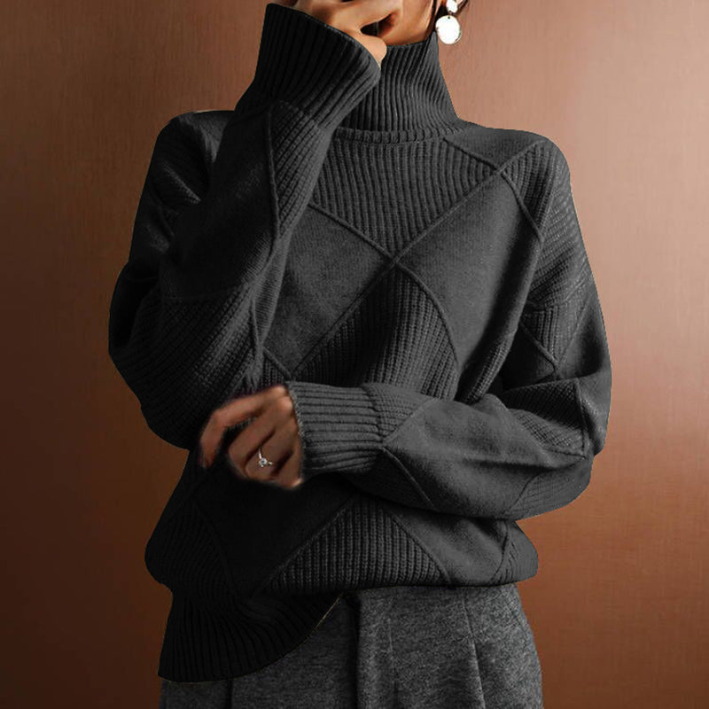 Women's Mock Neck Pullover - 2025 Fall Winter Loose Fit Long Sleeve Sweater, Solid Color Casual Knit Top