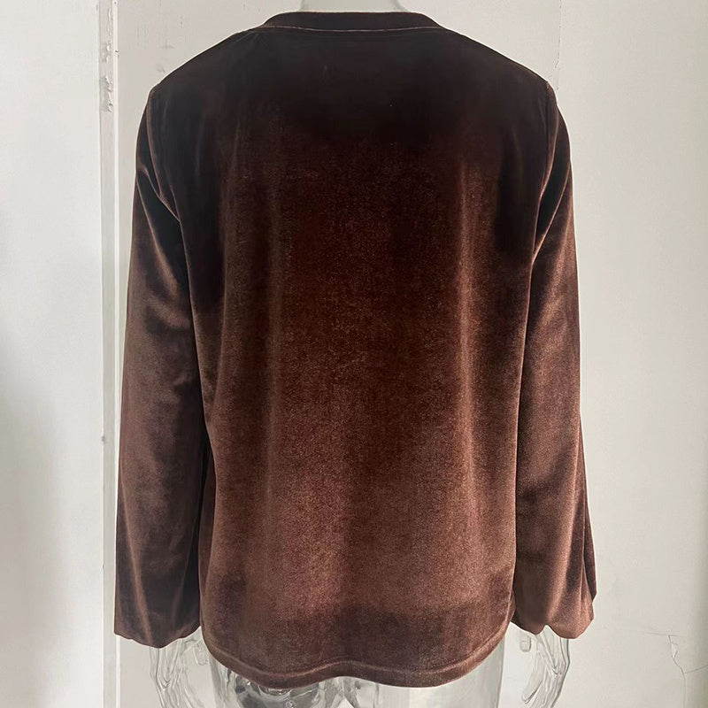 Women's Solid Color V-Neck Button Detail Long Sleeve Pullover Top Casual Elegant Office Blouse