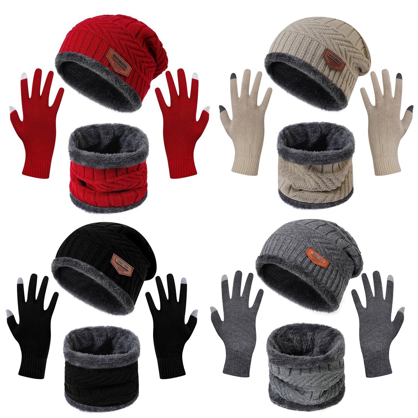 3Pcs Winter Knitted Hat Scarf Gloves Winter Warm Beanie And Touch Screen Gloves Scarf Set Knit Beanie Skull Cap Neck Warmer Mittens For Men Women