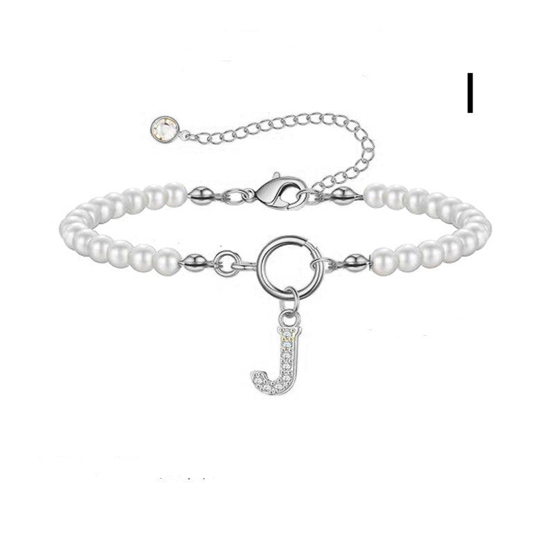 2024 New Fashion Toggle Clasp Initial Bracelet Women A-Z Letter Pendant 6mm Pearl Bracelet For Women Jewelry Gift