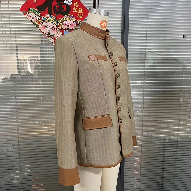 Women's Retro Elegant Jacket, Color-Block Button Front Coat With Stand Collar For Casual And Formal Wear