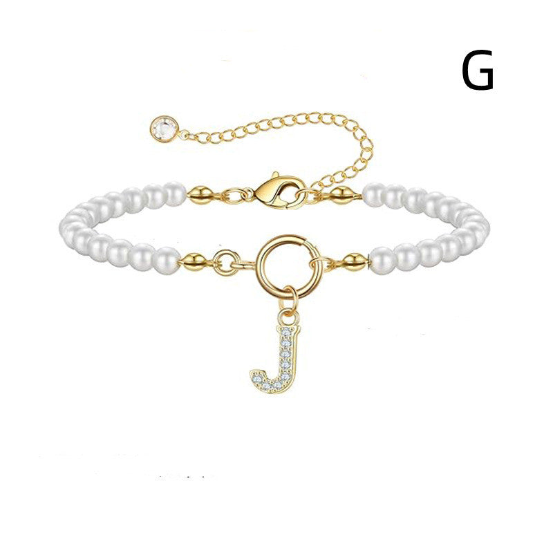 2024 New Fashion Toggle Clasp Initial Bracelet Women A-Z Letter Pendant 6mm Pearl Bracelet For Women Jewelry Gift