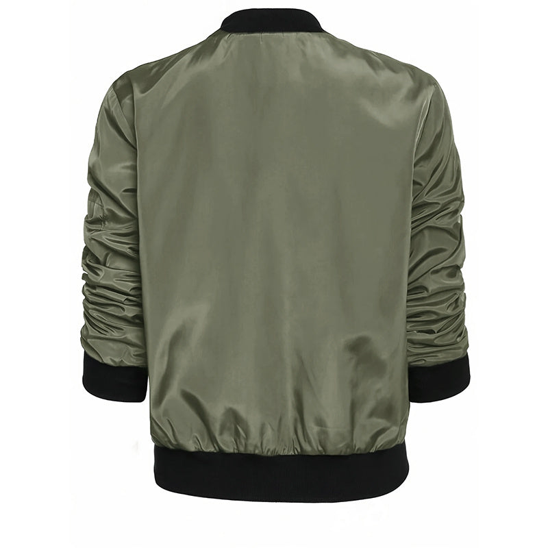 Women's Zippered Long-Sleeve Stand Collar Jacket Color-Blocked Spring & Fall Fashion Minimalist Top