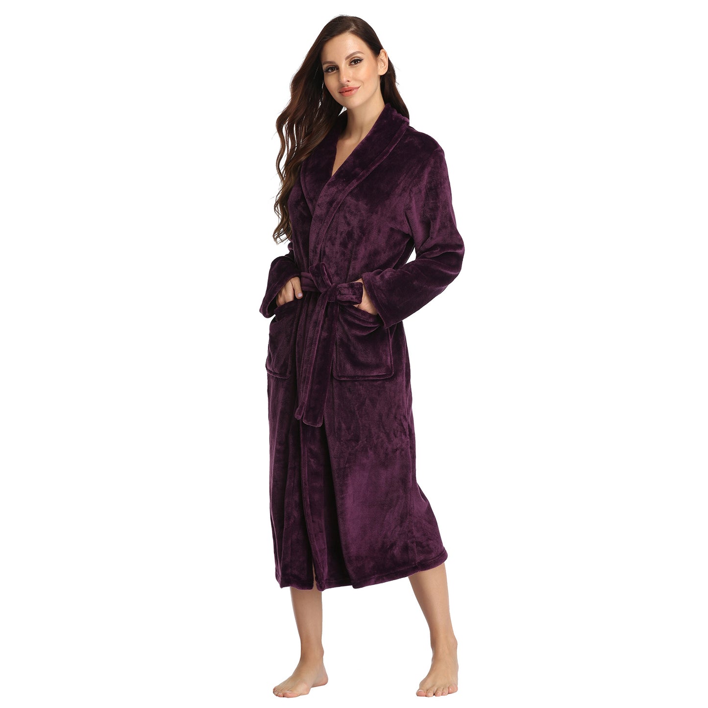 RONGTAI Womens Bathrobe Ladies Fleece Plush Warm Long Robes Fleece Nightgown Sleepwear