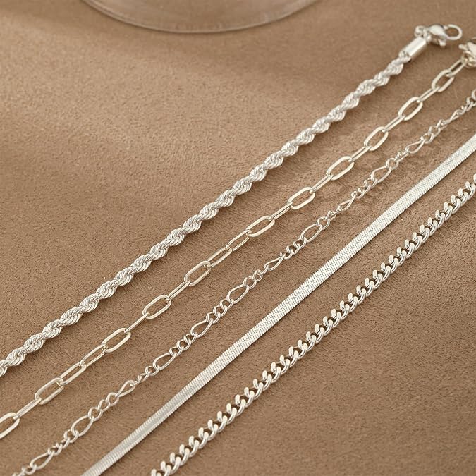5pcs Silver Bracelets For Women, 14K Silver Plated Dainty Bracelets Set For Women Trendy Adjustable Stackable Bracelets