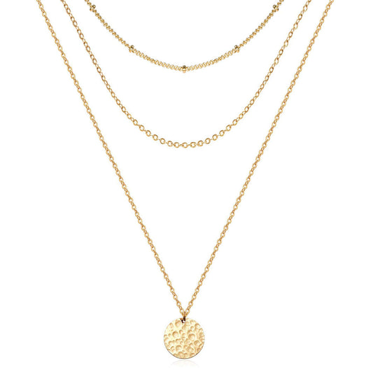 Hammered Coin Layered Necklace Set 14K Real Gold Plated Ball Chain Choker Necklace For Women