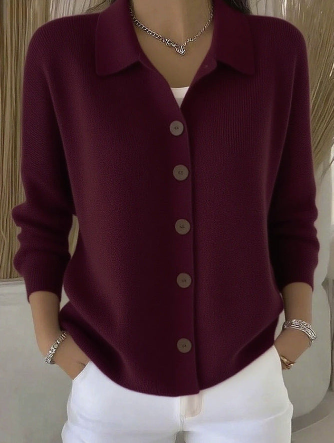 Button-knitted Lapel Sweater Cardigan Coat For Women