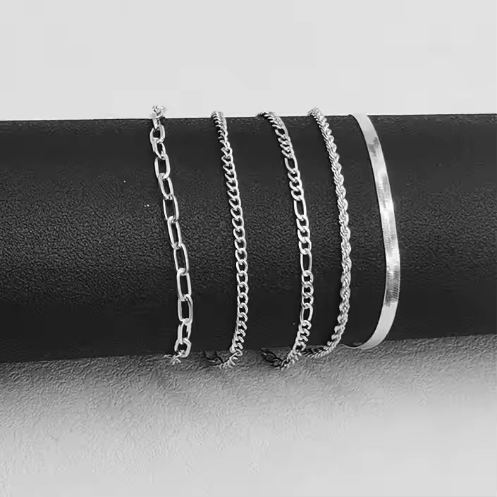 5pcs Silver Bracelets For Women, 14K Silver Plated Dainty Bracelets Set For Women Trendy Adjustable Stackable Bracelets