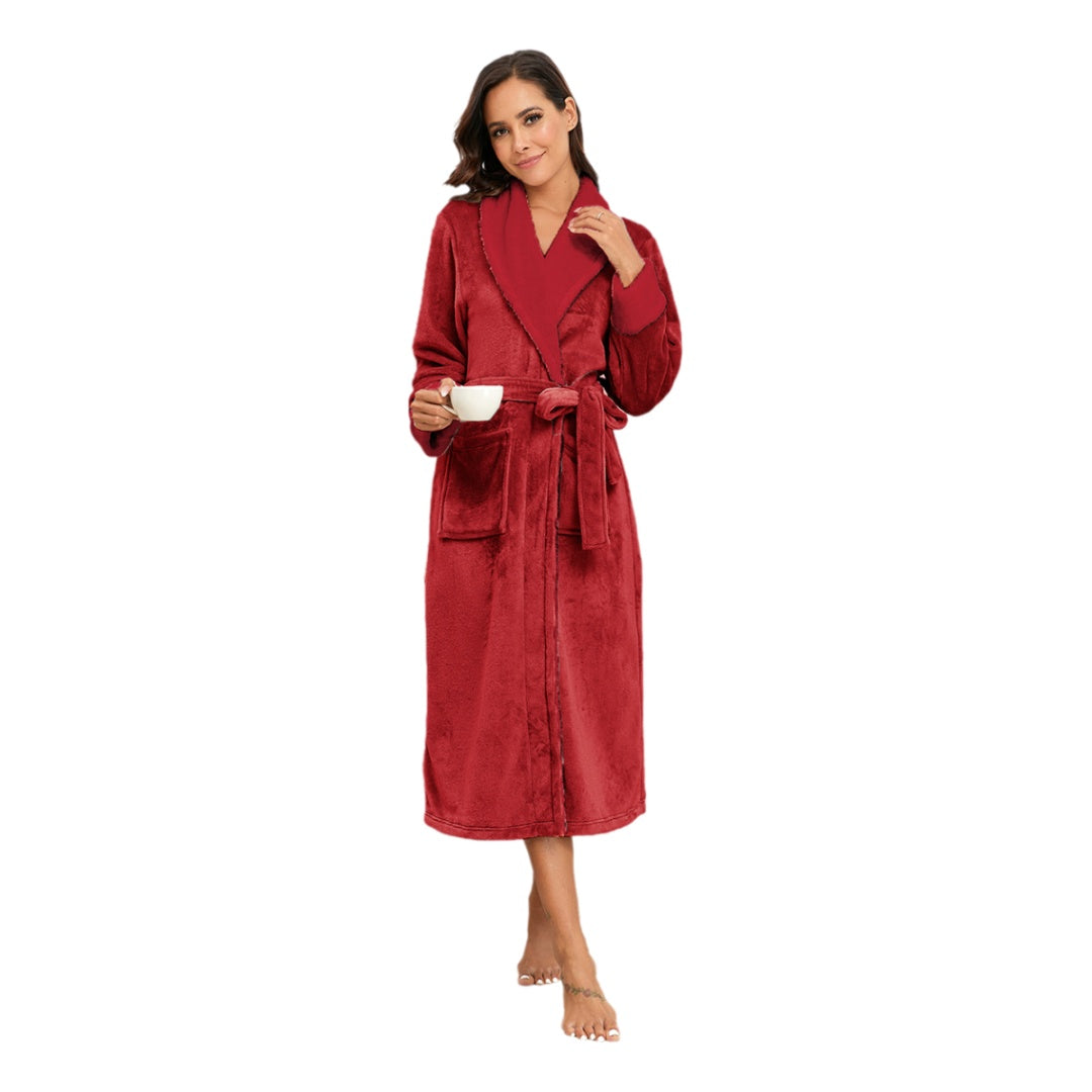 RONGTAI Womens Bathrobe Ladies Fleece Plush Warm Long Robes Fleece Nightgown Sleepwear