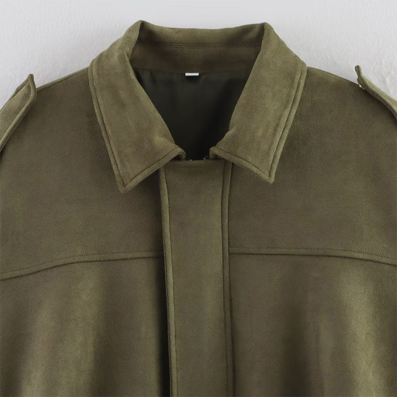 Women's Solid Color Notch Lapel Batwing Sleeve Zip-Up Jacket - Casual Pilot Style Cropped Top