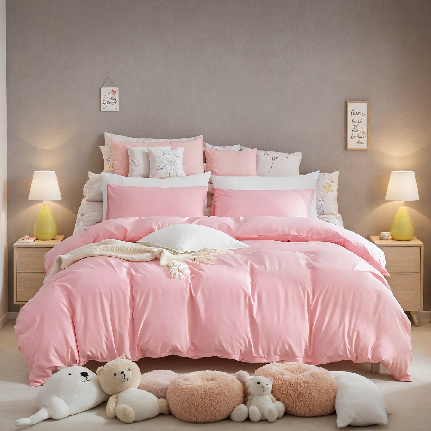 Three-piece Bedding Set With Solid Color Quilt Cover And Pillowcase, Three-piece Bedding Set - Super Soft Microfiber Hotel Series - Brushed Super Soft And Machine Washable, Cute Pink Three-piece Set W