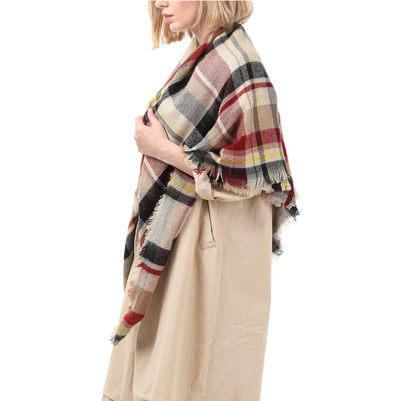 59 X 59in Deep PinkColorful Grid Womens Fall Winter Scarf