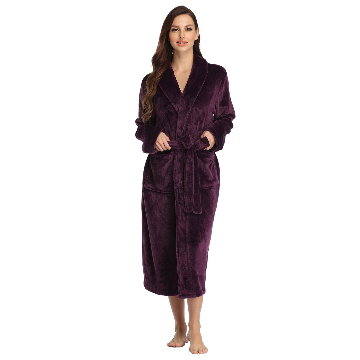 RONGTAI Womens Bathrobe Ladies Fleece Plush Warm Long Robes Fleece Nightgown Sleepwear