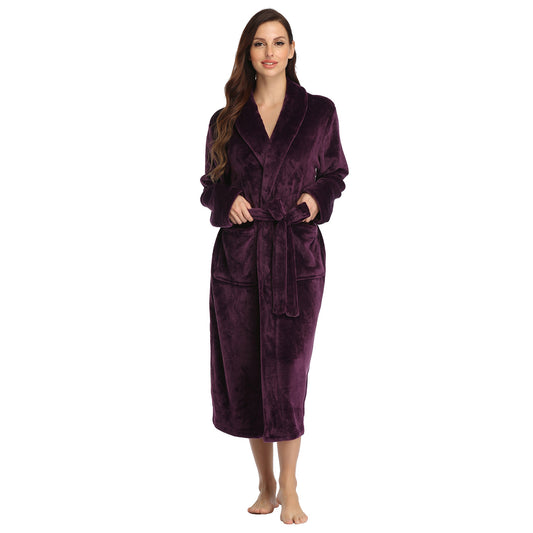 RONGTAI Womens Bathrobe Ladies Fleece Plush Warm Long Robes Fleece Nightgown Sleepwear