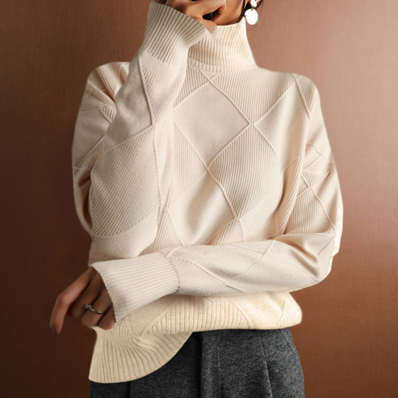 Women's Mock Neck Pullover - 2025 Fall Winter Loose Fit Long Sleeve Sweater, Solid Color Casual Knit Top