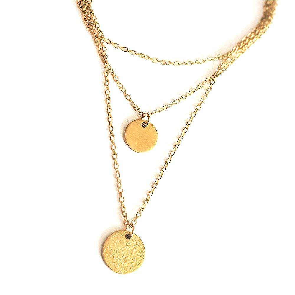 Gold Layered Choker Necklace 14K Gold Plated Bar Coin Charm Pendant Neckalce Delicate Multilayer Choker Necklaces For Women