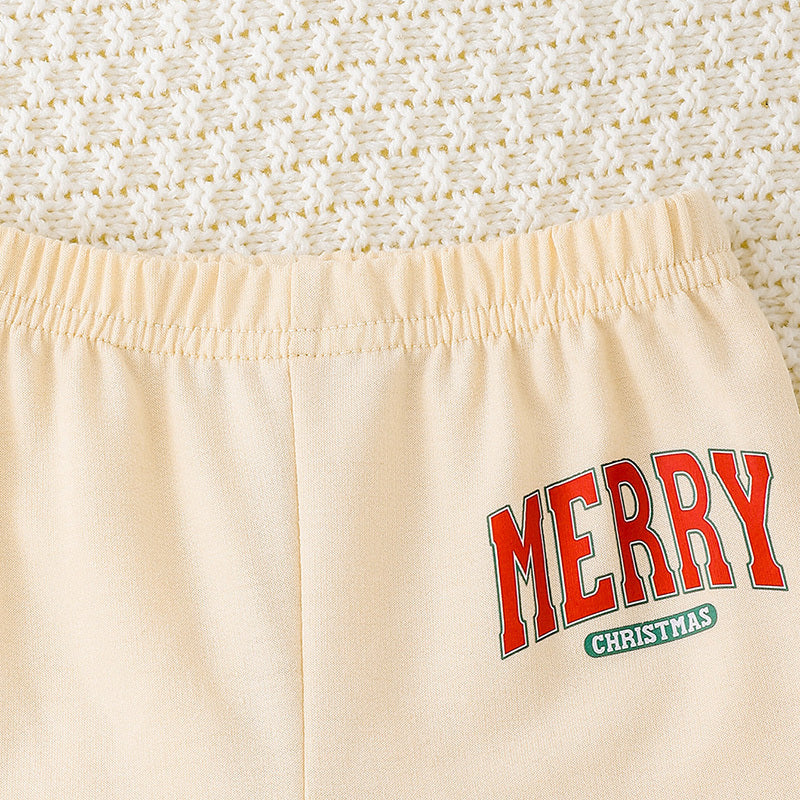 Baby Girls 2Pcs Christmas Outfits MERRY Christmas Letter Print Round Neck Long Sleeve Sweatshirt & Pants Set