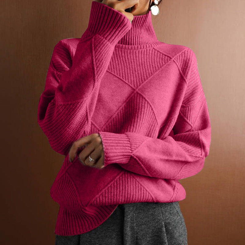 Women's Mock Neck Pullover - 2025 Fall Winter Loose Fit Long Sleeve Sweater, Solid Color Casual Knit Top