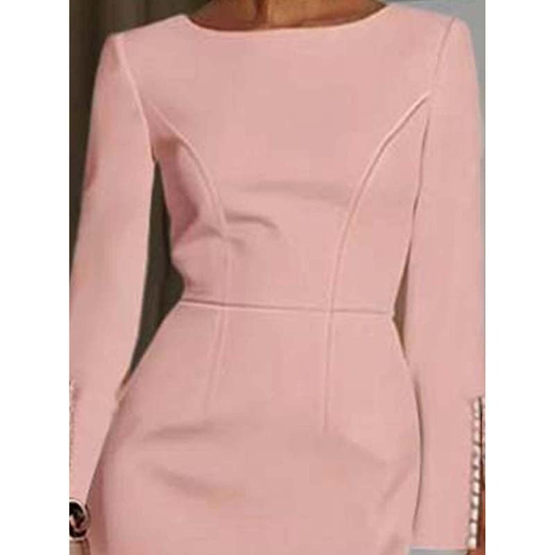 Women's Elegant Pearl Accent Bodycon Midi Dress With Sleeve Split & Back Zipper, Formal Cocktail Party Club Dress