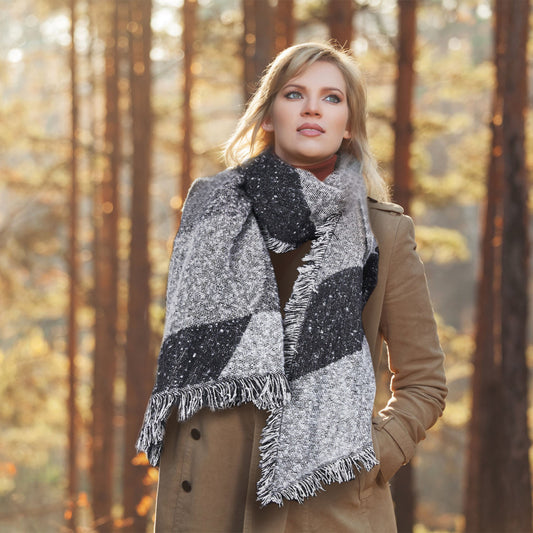 1Pc Women Winter Warm Scarf 74.8x25.6In Long Soft Knitted Shawl Extra Thick Plaid Blanket Wrap Cape