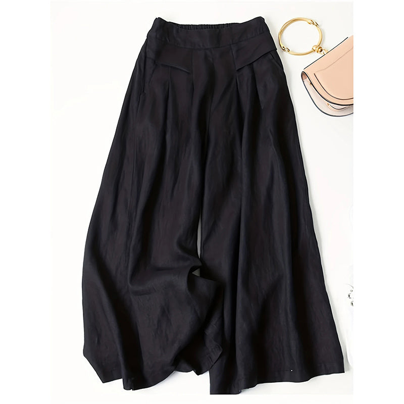 Women's Wide Leg Palazzo Pants Cotton Linen Elastic Waist Casual Pants Breathable Summer Trousers With Pockets