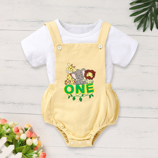 Infant Baby Boy Gentleman Outfit Summer Short Sleeve Crew Neck T Shirt First Birthday Suspender Romper Jumpsuit Set