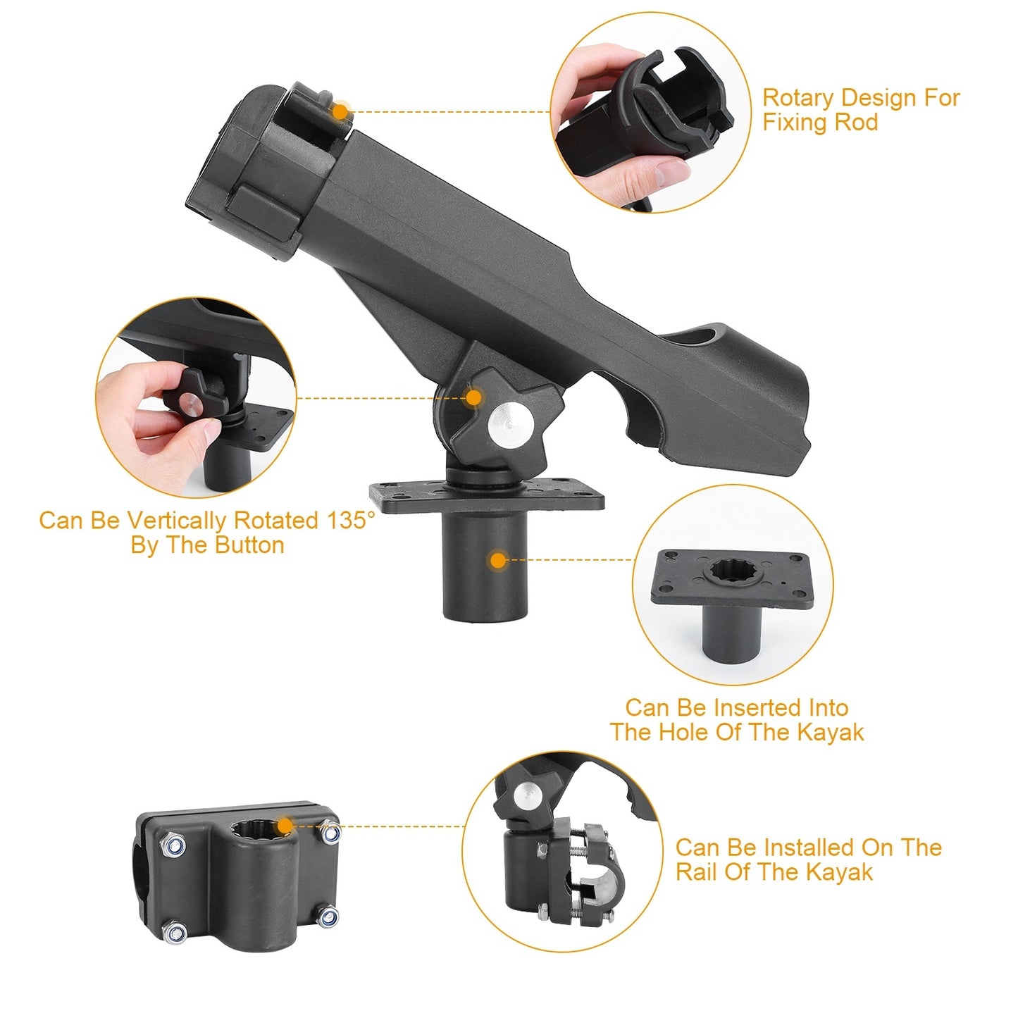 1Pc Boat Fishing Pole Rod Holder 360Degree Rotatable Kayak Side Rail Mount Adjustable Folding Rod Holder With Large Clamp Rod Not Included