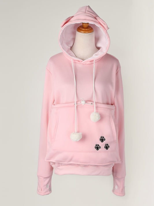 Women's Cute Casual Cat Claw Hoodie, Hairball Drawstring Sweatshirt