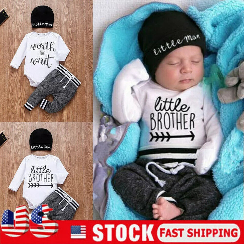 US Newborn Baby Boy Girl Tops Romper Bodysuit Jumpsuit Pants Outfits Clothes Set