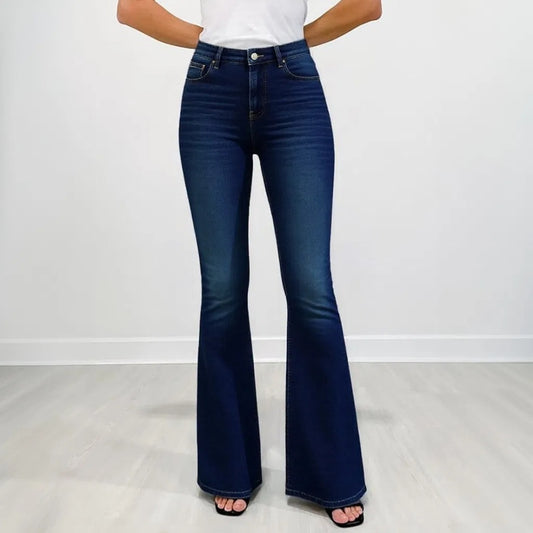 Gold Embroidered Horse Flare Jeans High-Waisted Dark Wash Retro Western Cowgirl Chic Festival Ready Must-Have Denim Pants