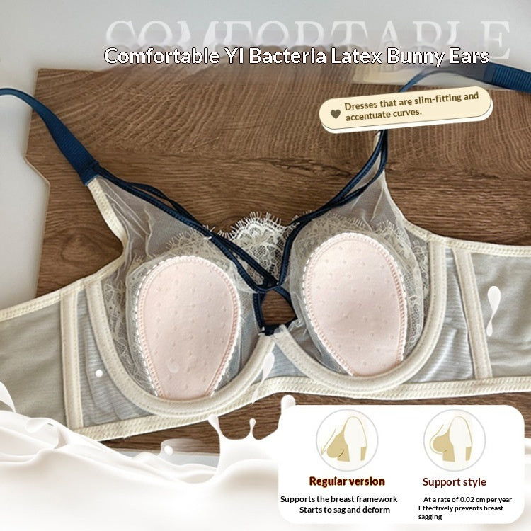 Sexy Cross-Over Lace Bra With Soft Underwire Thin Latex Design That Makes A Fuller Bust Appear Smaller