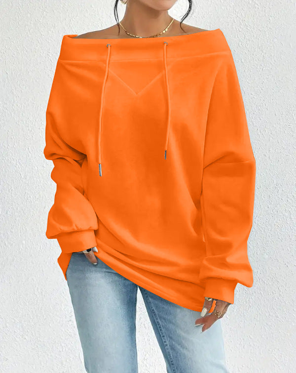 Women's Loose Casual Drawstring Off-the-shoulder Off-shoulder Top