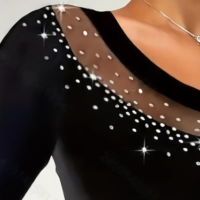 Women's Sheer Mesh Top, One Shoulder Long Sleeve Sexy Slim Fit Clubwear