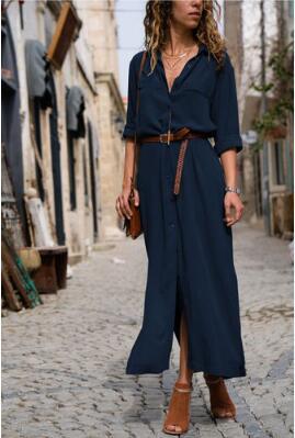 Women's Solid Color Long Sleeve Split Long Dress