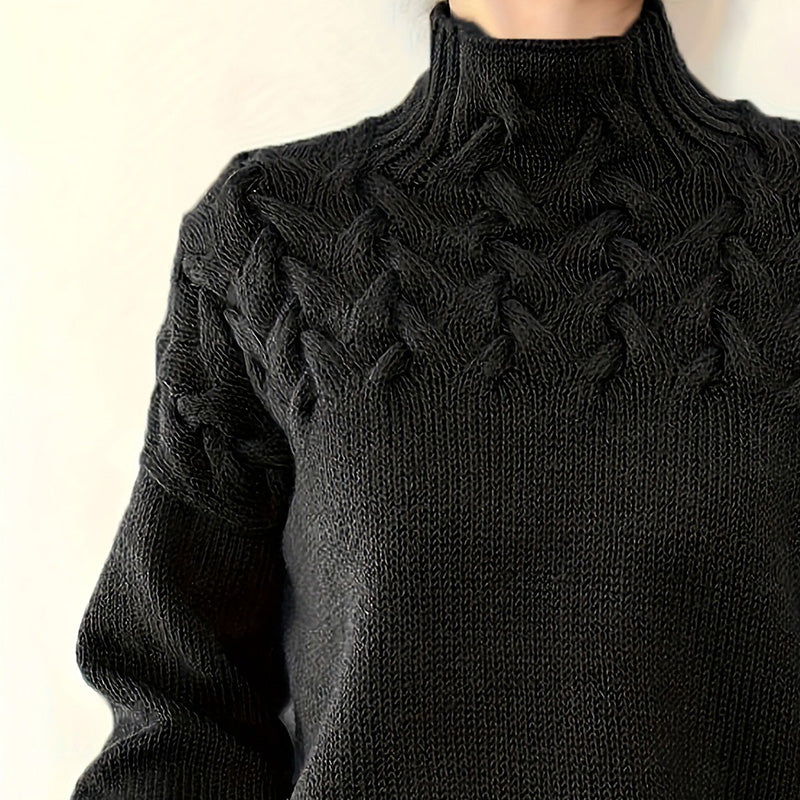 Plus Size Women's Turtleneck Sweater Solid Color Long Sleeve Patterned Knit Top For Autumn And Winter