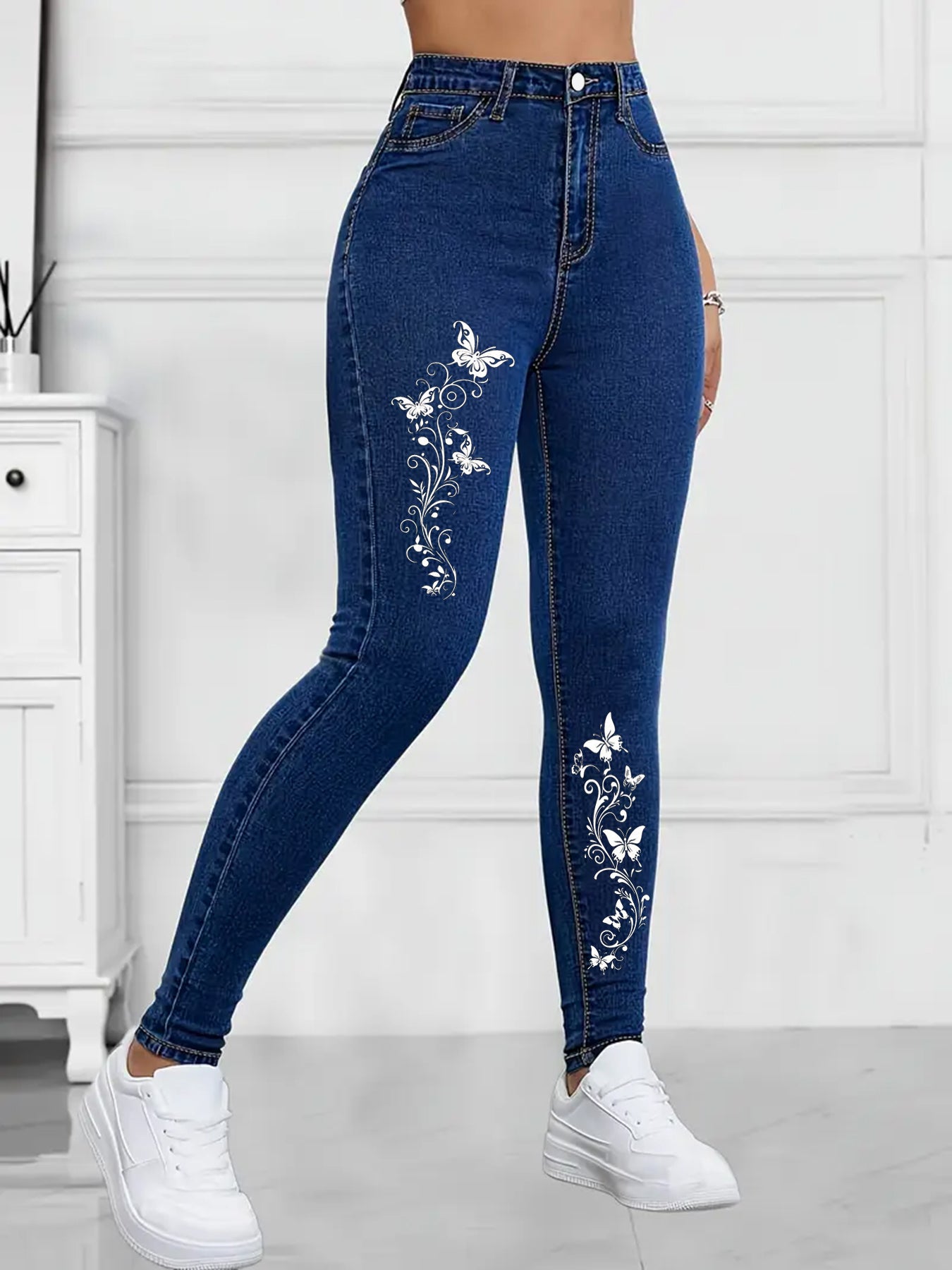 2025 Autumn European And American Embroidered Jeans, Pencil Pants, Small Legs, Women's New Style, Foreign Trade Quality, Casual, Tall, Skinny, Slimming Pants, Jeans, Women's Small Legs
