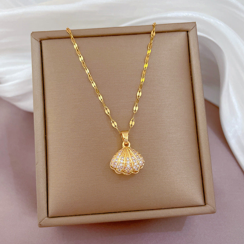 Shell Pearl Necklace Female Zircon Temperament Personality