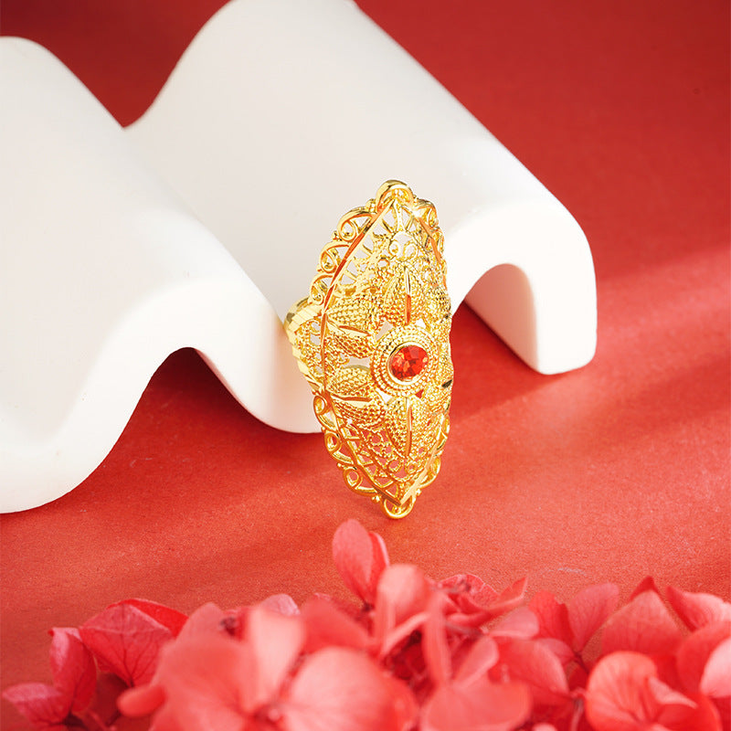 Alluvial Gold Wing Peacock Ring Lady Temperament