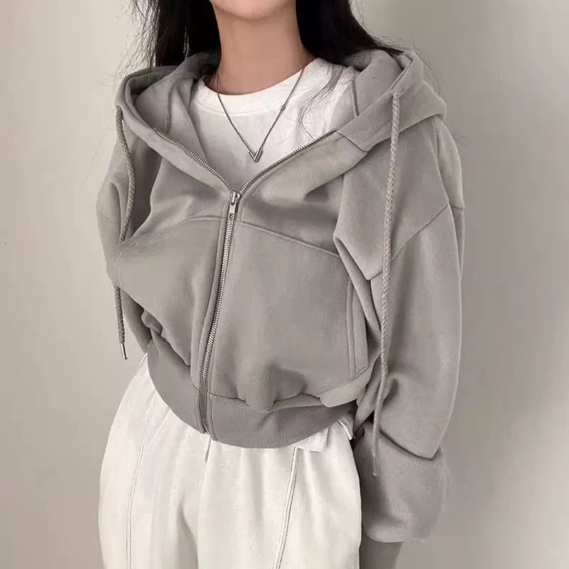 Women's Loose Long Sleeve Zipper Pocket Hoodie