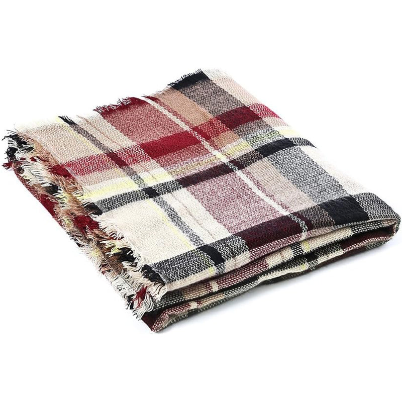 59 X 59in Deep PinkColorful Grid Womens Fall Winter Scarf