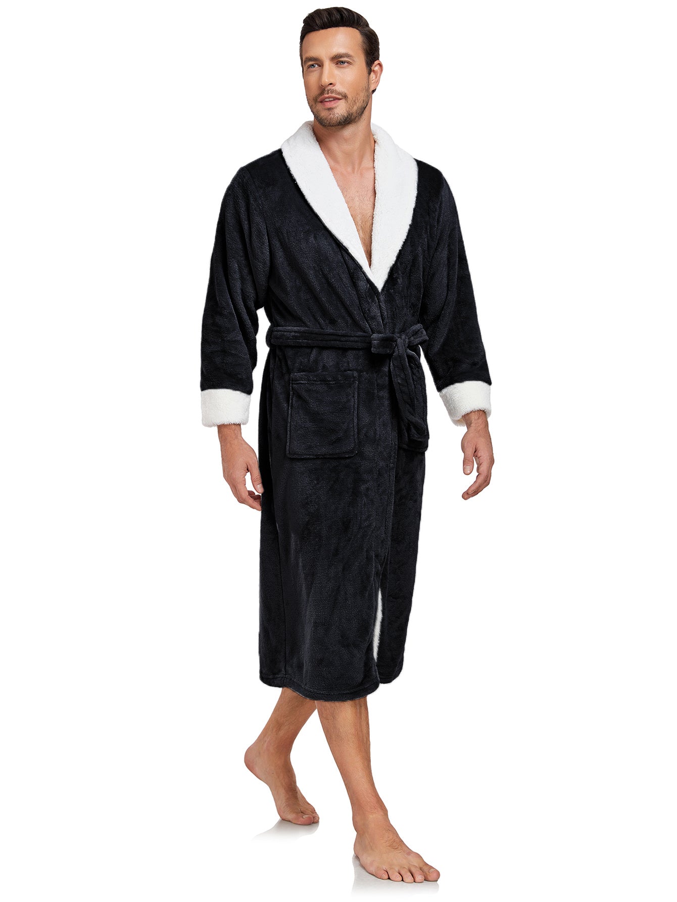 RONGTAI Men's Plush Long Bathrobe, Soft And Warm, Full Length, Shawl Collar, Fleece