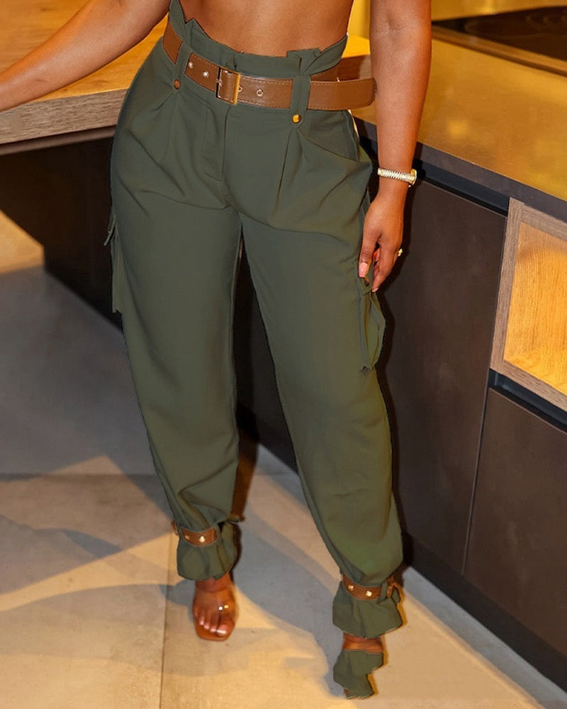 Women's Contrast Color Belt Trousers