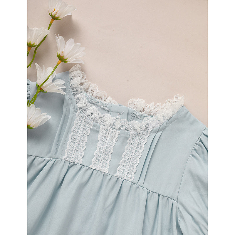 Toddler Girls Dress, Summer Lace Trim Puff Short Sleeves Crew Neck Princess Party Dress