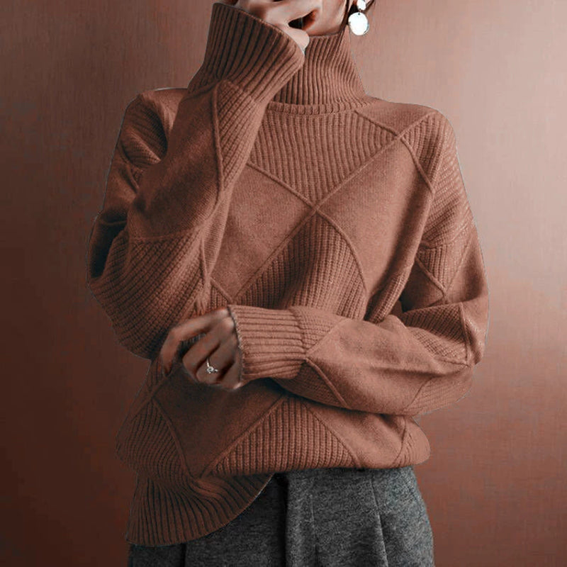 Women's Mock Neck Pullover - 2025 Fall Winter Loose Fit Long Sleeve Sweater, Solid Color Casual Knit Top