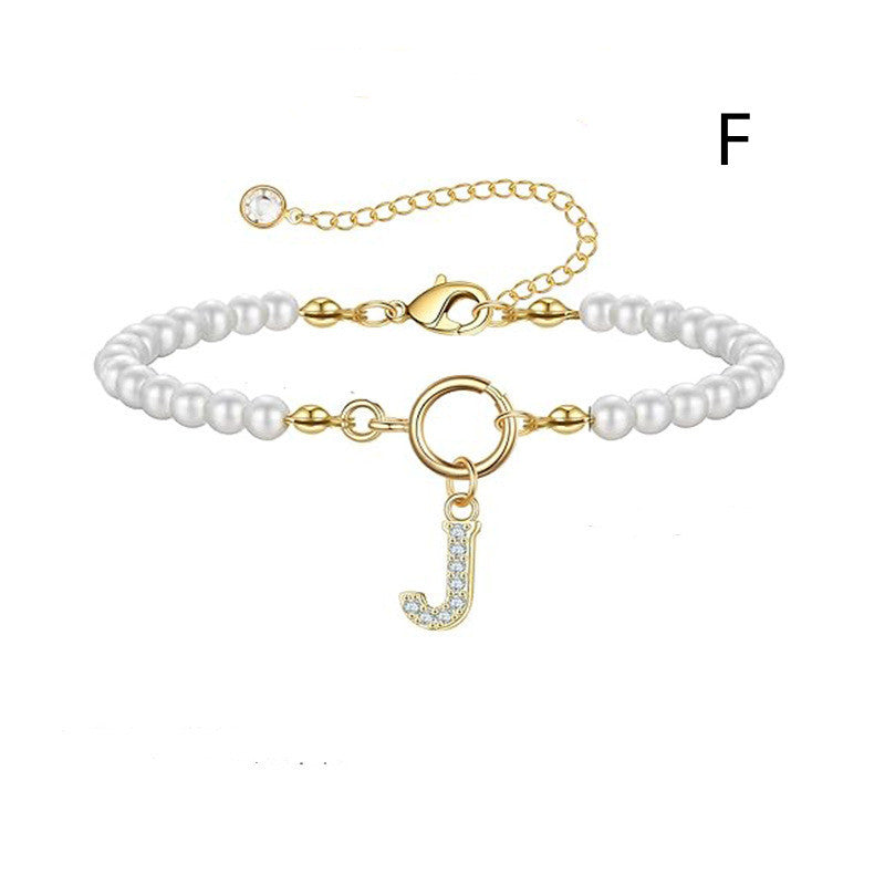 2024 New Fashion Toggle Clasp Initial Bracelet Women A-Z Letter Pendant 6mm Pearl Bracelet For Women Jewelry Gift