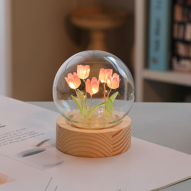 Artificial Tulip Flower Night Light Ornaments Handmade DIY Bedside Lamp LED Night Lamp Bedroom Decor Birthday Gifts Table Lamp