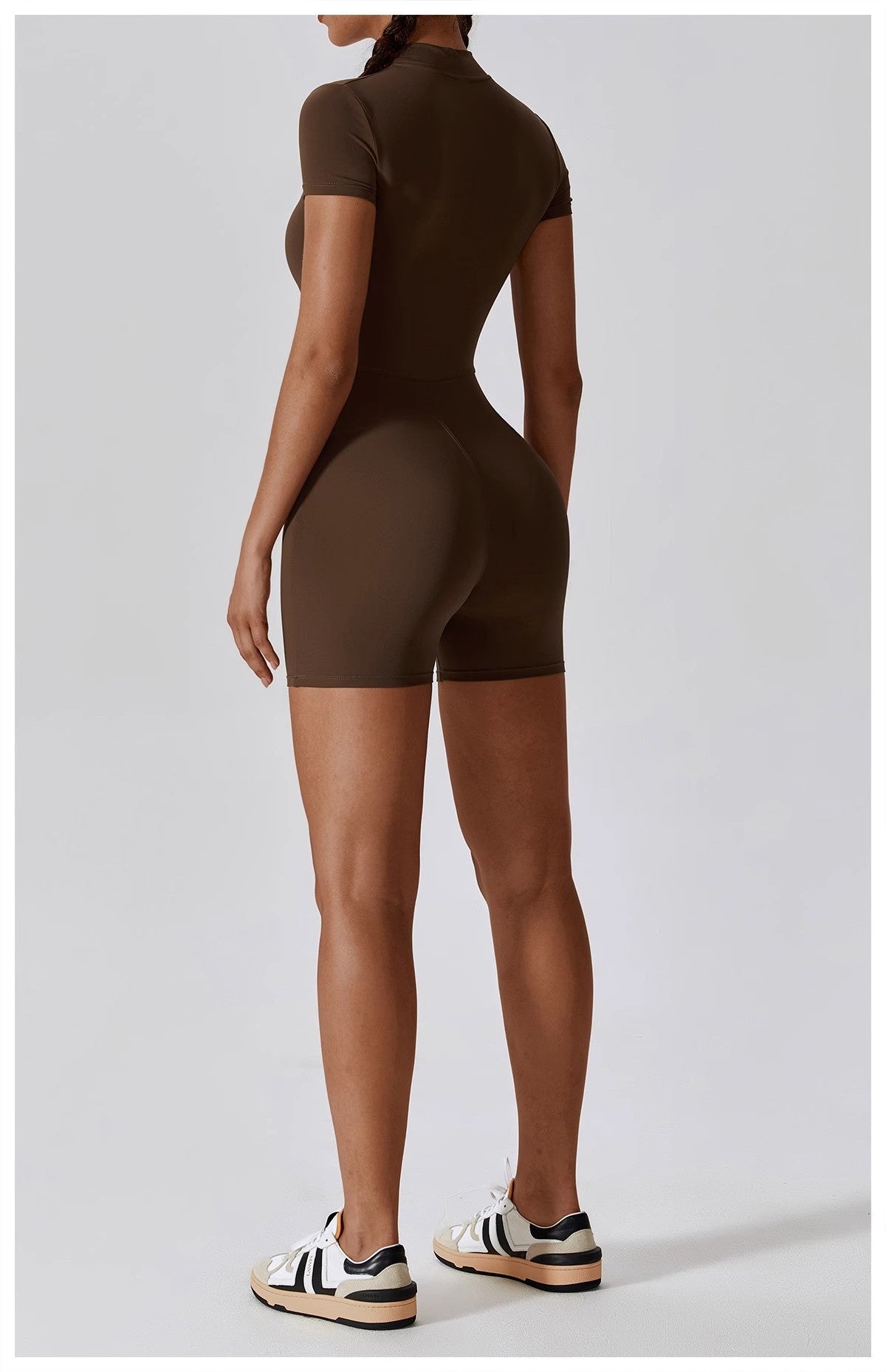Summer Zip-Up Short Sleeve Shorts Yoga Bodysuit For Women - Dance Workout Form-Fitting One-Piece