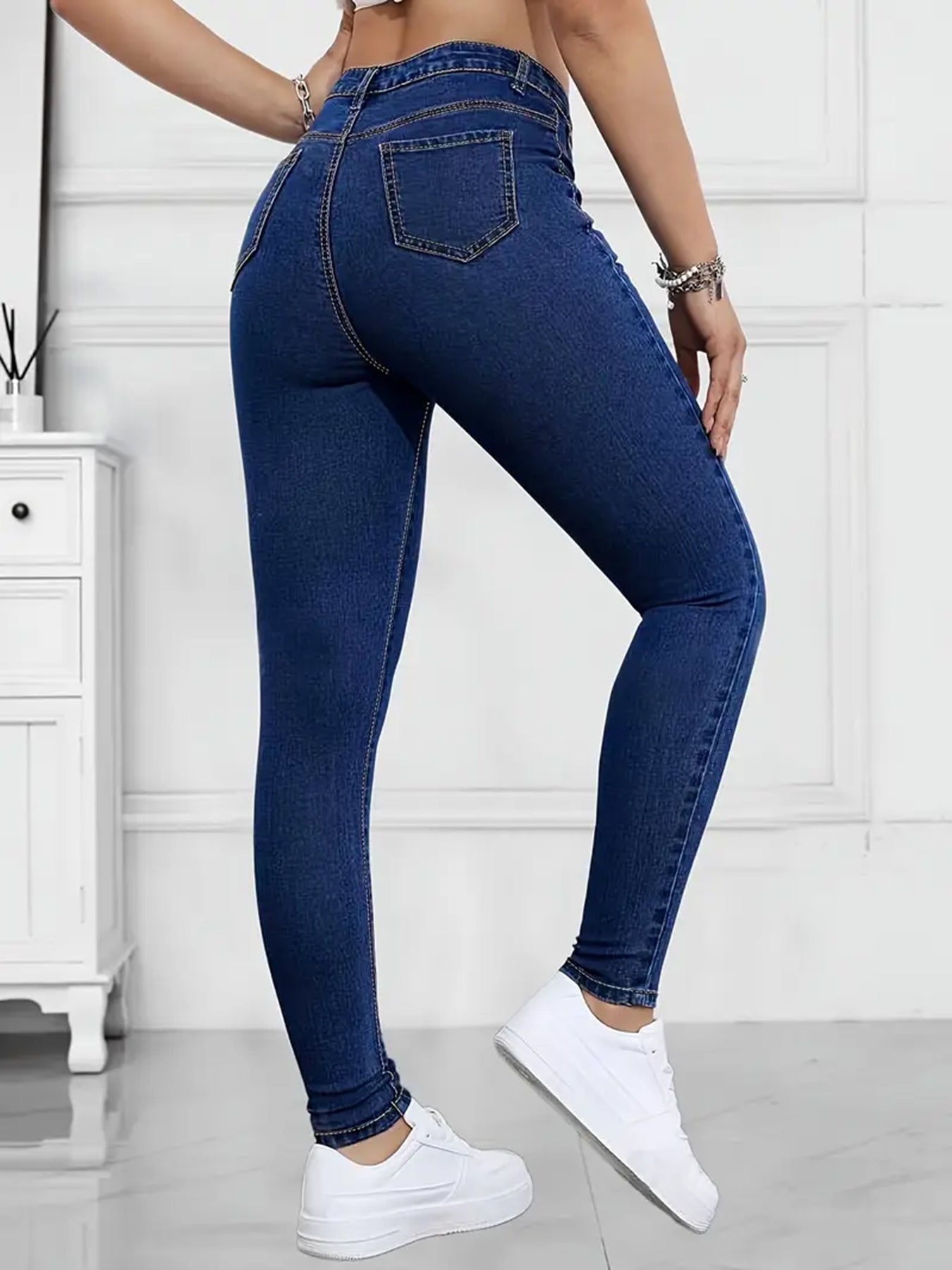 2025 Autumn European And American Embroidered Jeans, Pencil Pants, Small Legs, Women's New Style, Foreign Trade Quality, Casual, Tall, Skinny, Slimming Pants, Jeans, Women's Small Legs